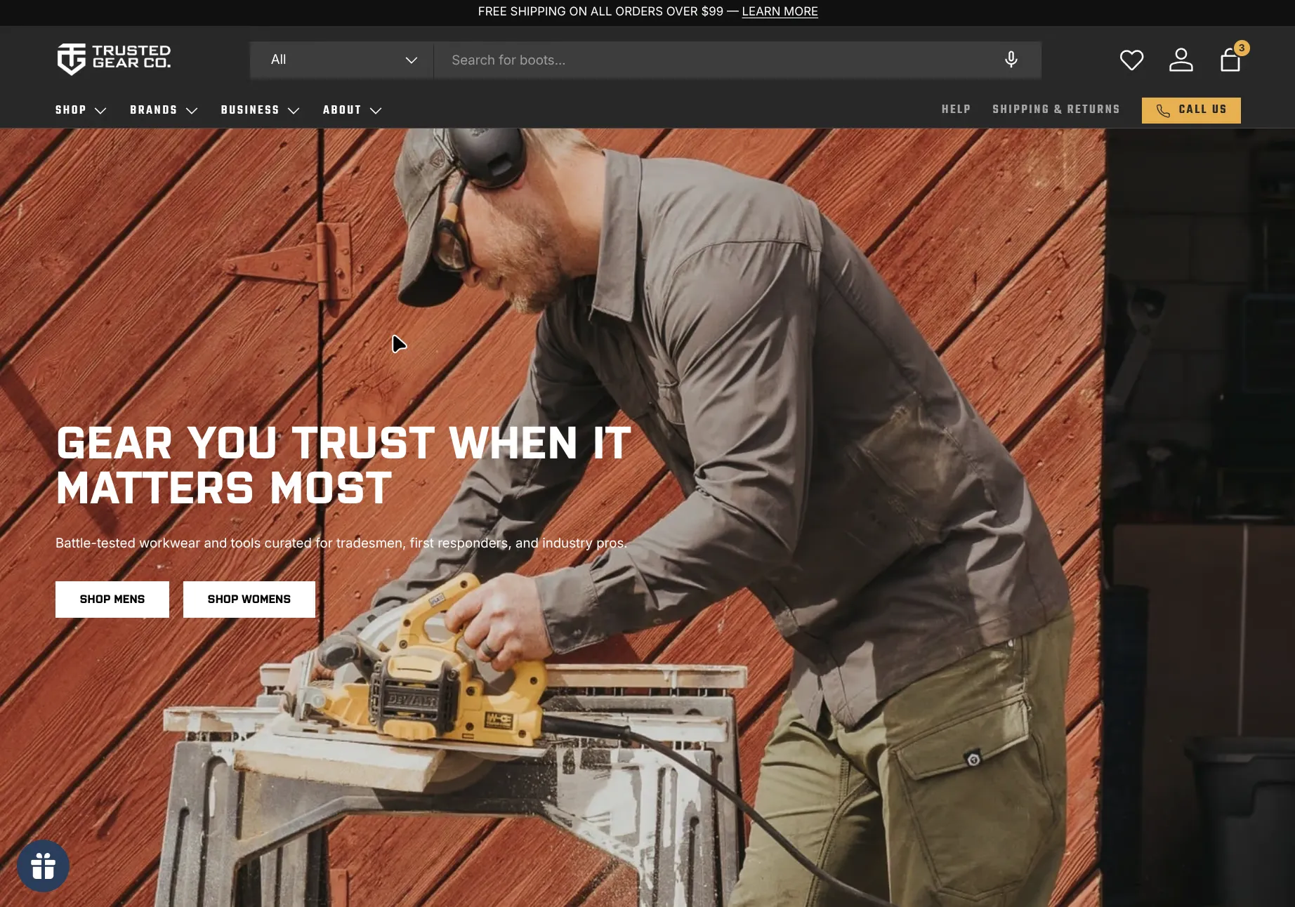 Trusted Gear Co new homepage preview