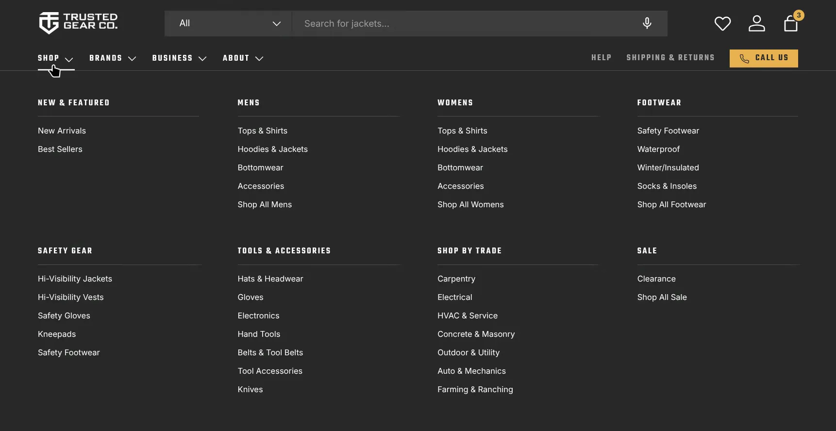Trusted Gear Co navigation structure example